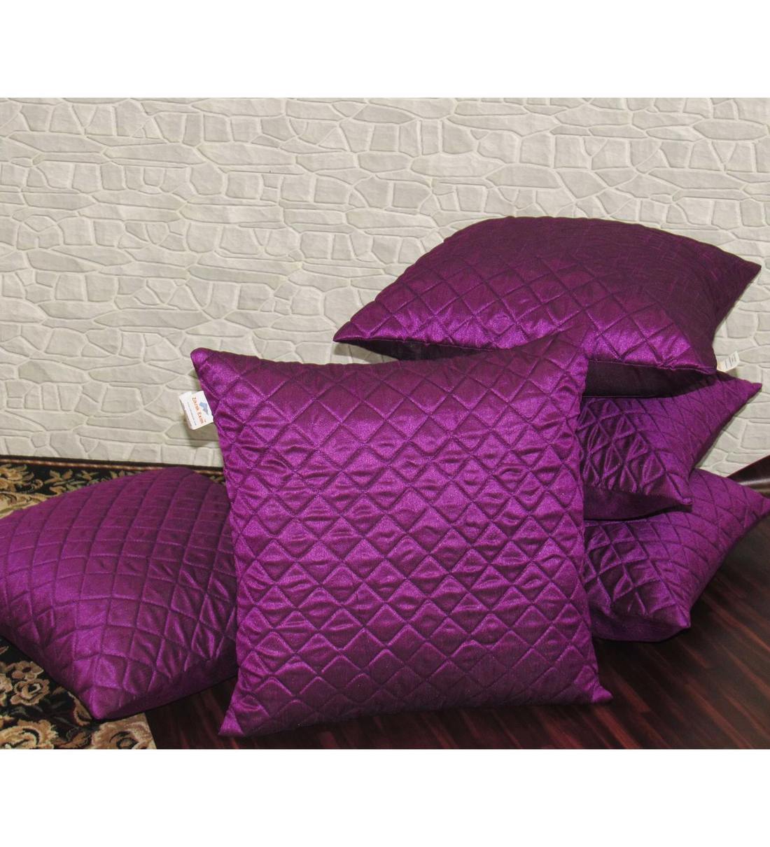 Buy Set of 5 Solid Pattern Polyester Purple Cushion Covers 16 x 16 inches by Zikrak Exim by