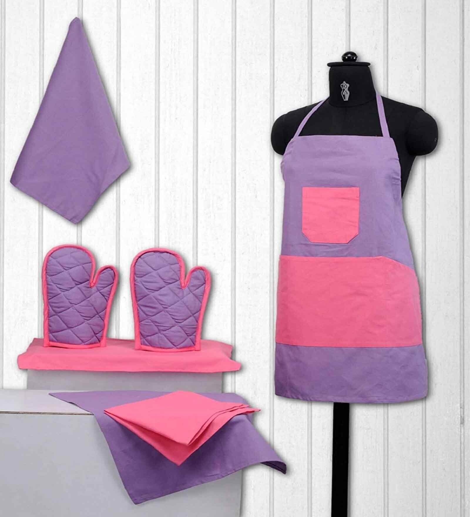 Buy Purple and Pink Cotton Kitchen Linen Set (8 Pieces) by Swayam at 56