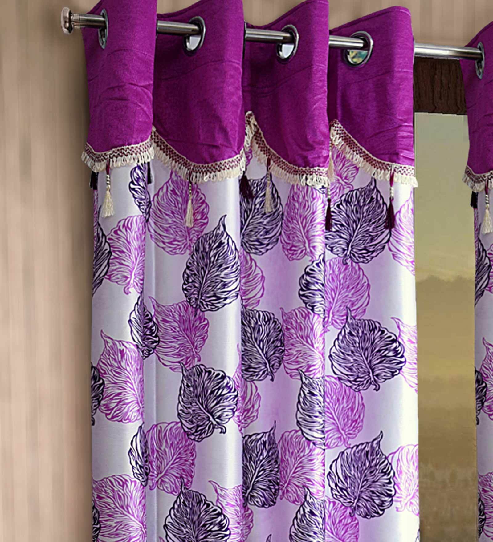 Buy Purple Floral Polyester 7 Ft Semisheer Eyelet Door Curtains (Set of