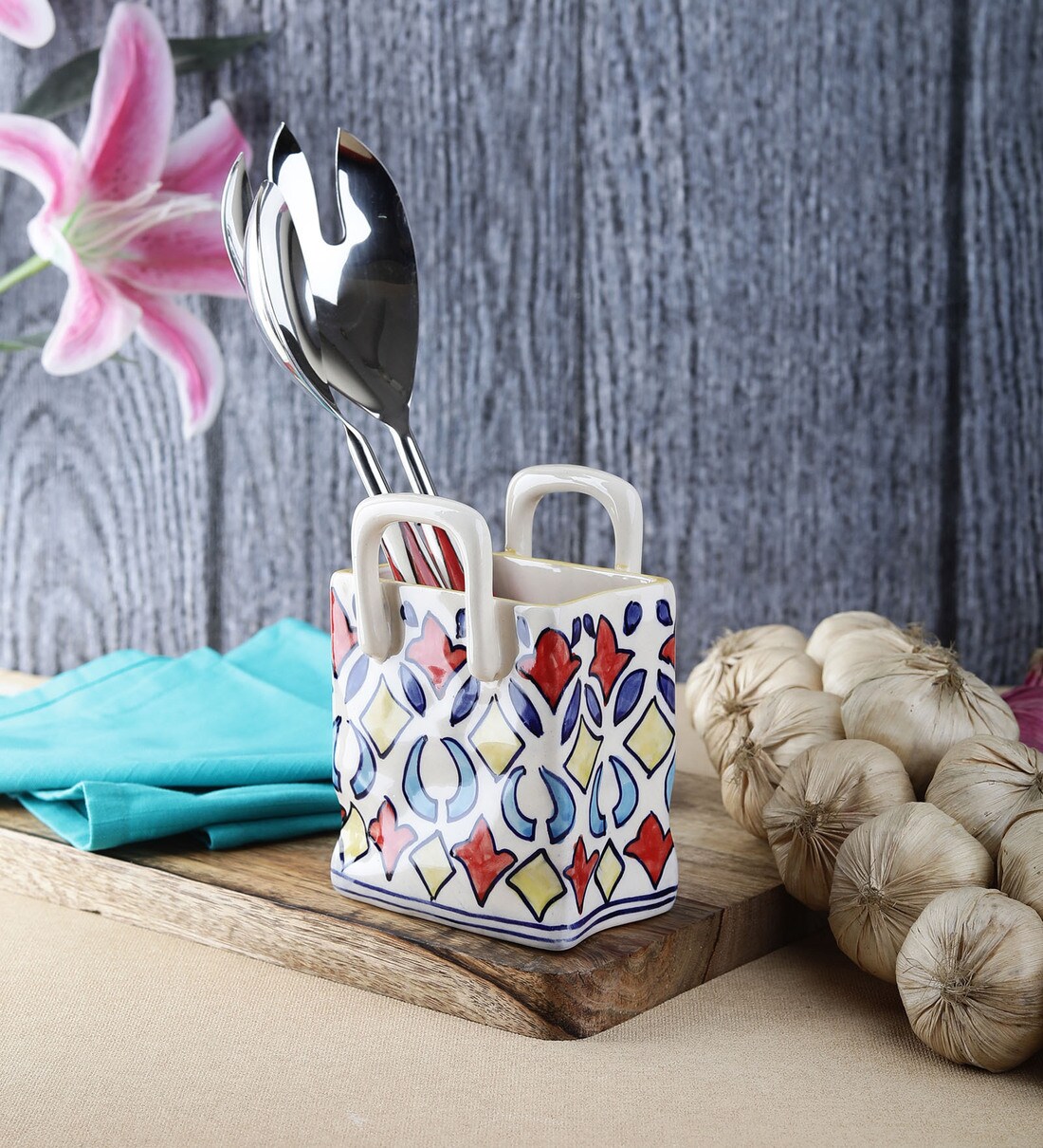 Buy Yellow Ceramic Cutlery Holder by VarEesha Online Cutlery Holders