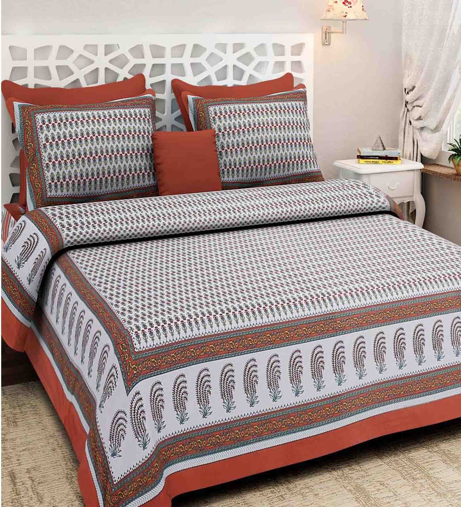 Buy Multicolour Cotton Screen Block Print Rajasthani King Bed Sheet Set