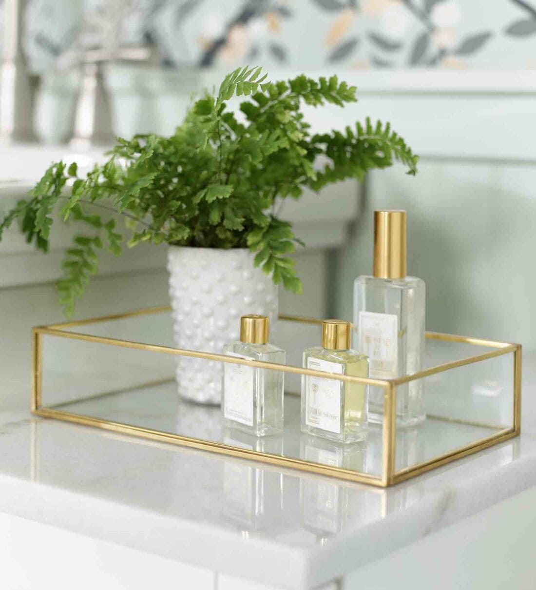 Buy Rectangle Large Golden Metal & Glass Vanity Tray Make Up Organiser