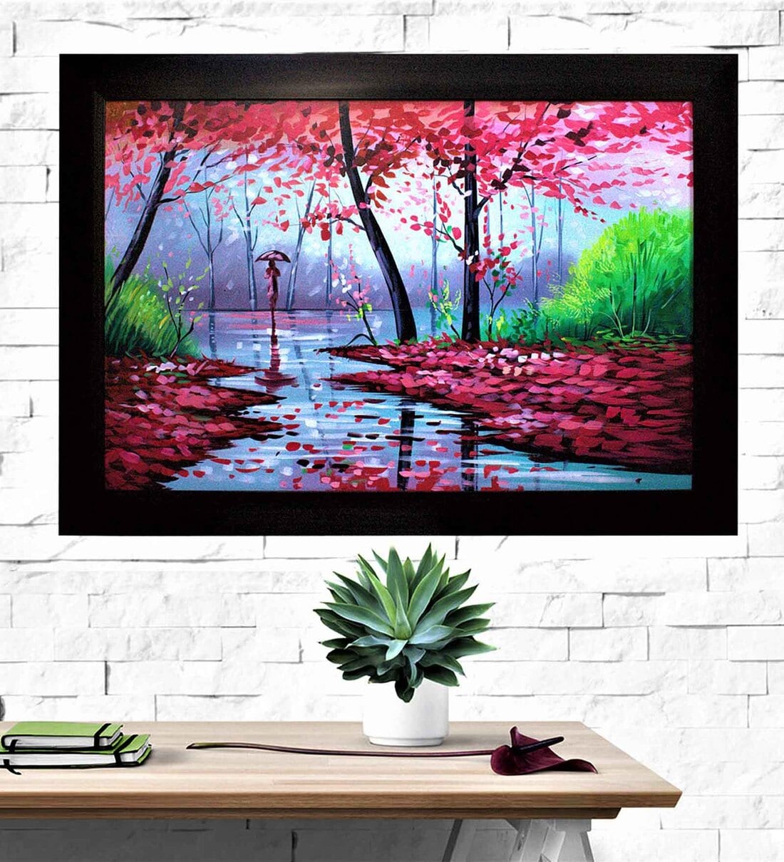 Buy Red \Natural Landscape\ Framed Original Handmade On Canvas Painting