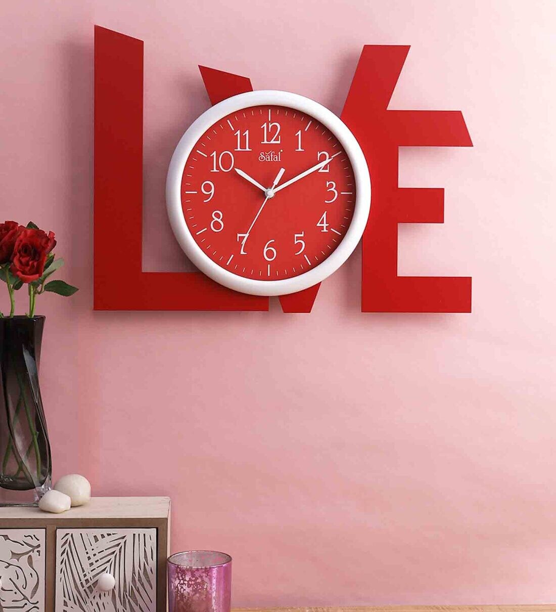 Buy Red And White Wooden Silent Sweep Mechanism Wall Clock By Safal