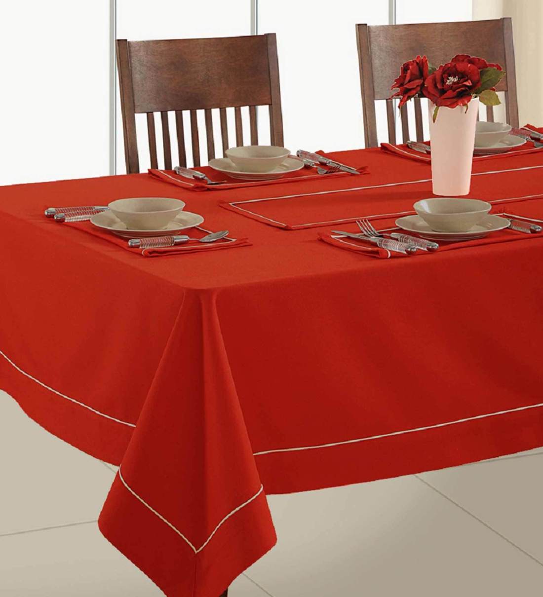 Buy Franklin (118x70) Red Cotton Table Cloth at 34% OFF by Swayam ...