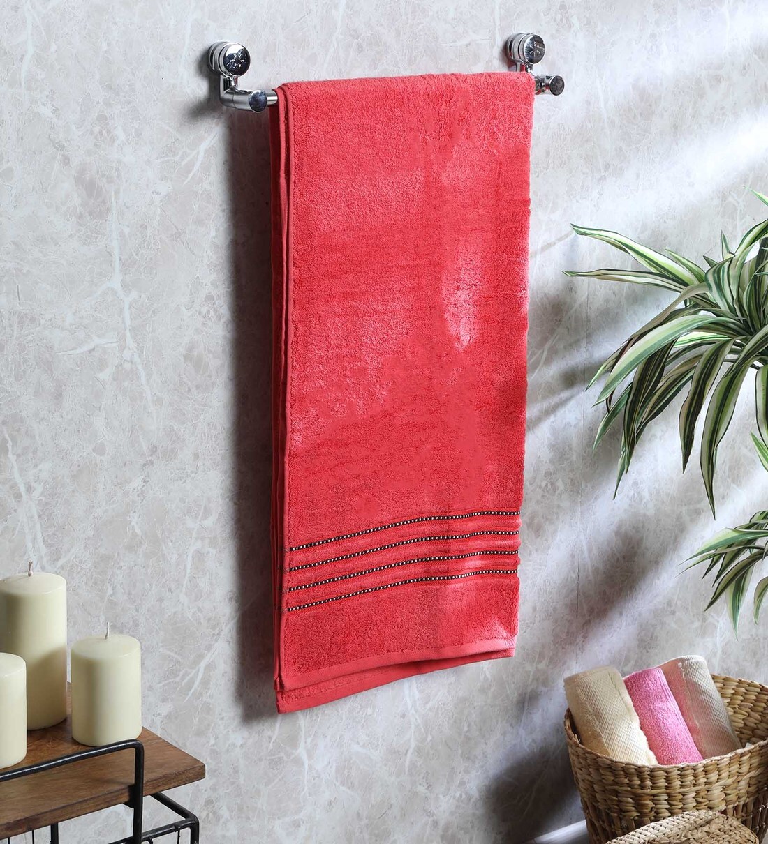 Buy Red Solid 400 GSM Cotton Bath Towel by Raymond Home Online