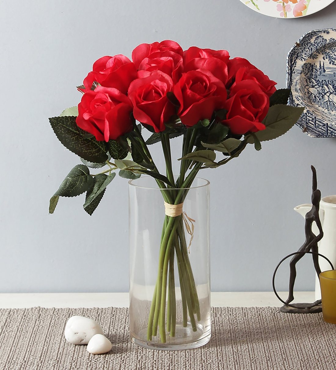 Buy Red Fabric Artificial Rose Flower Bunch by Fourwalls at 67 OFF by