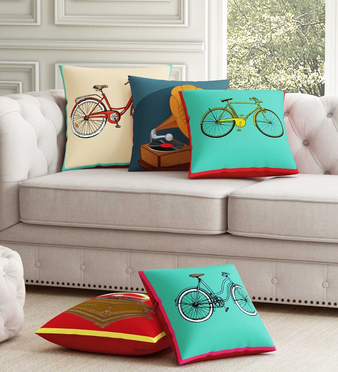 Buy Red Floral Poly Cotton 12 x 12 Inches Cushion Covers (Set of 5) by