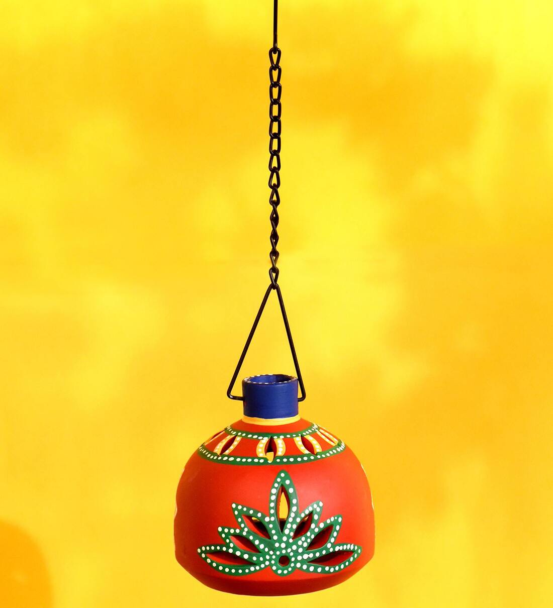 Buy Red Terracotta Hanging Tea Light Holder by Aakriti Art Creations at