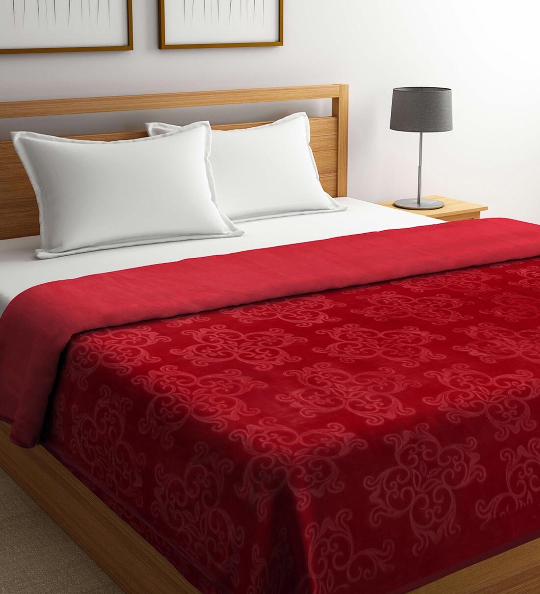 Buy Red Wool Traditional 550 GSM Double Bed AC Room Blanket by Klotthe Online Double Bed