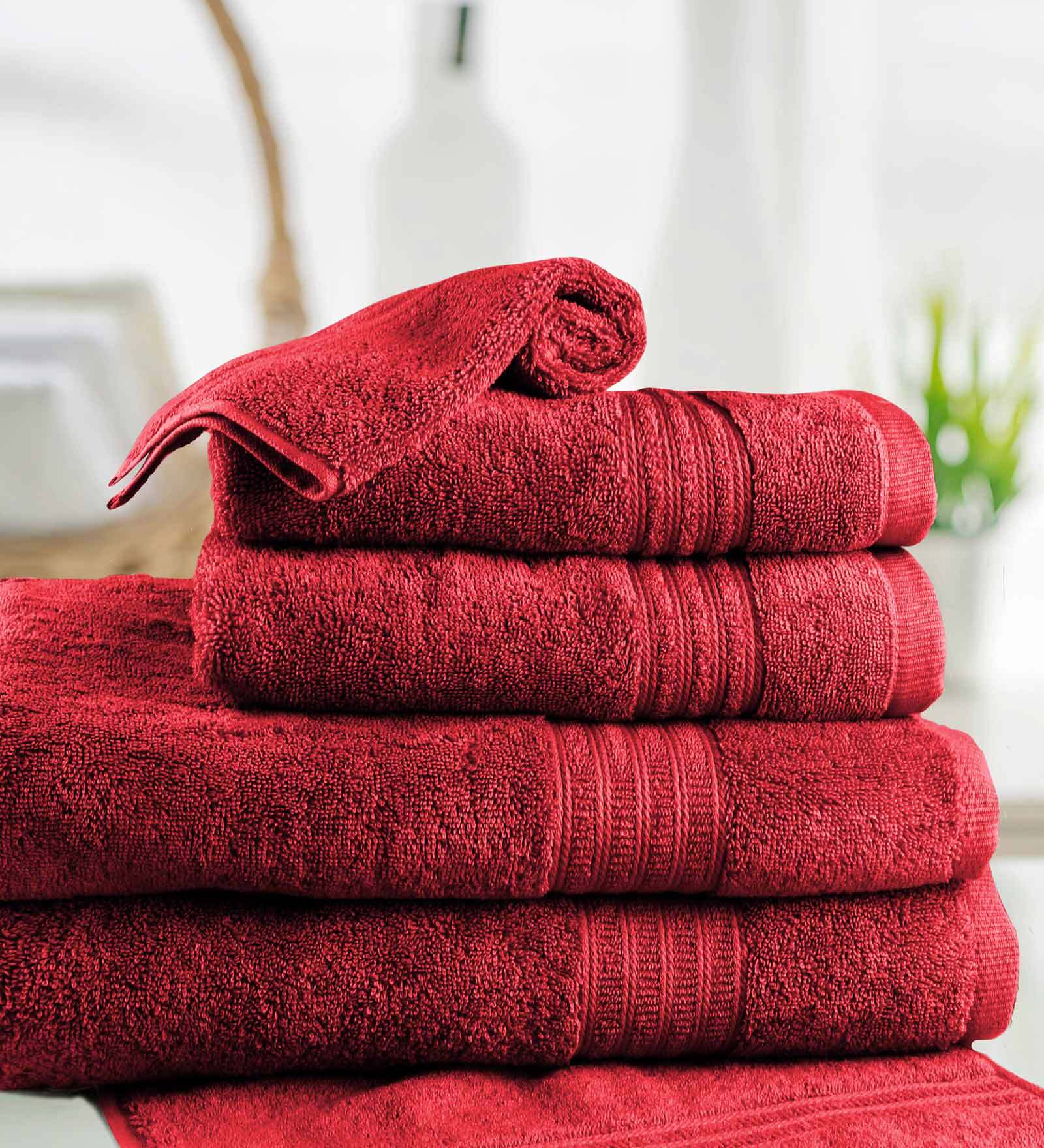 Buy Red 550 GSM 100 Cotton 6 Pieces Towel Set by Trident Online Solid Colour Towels Sets