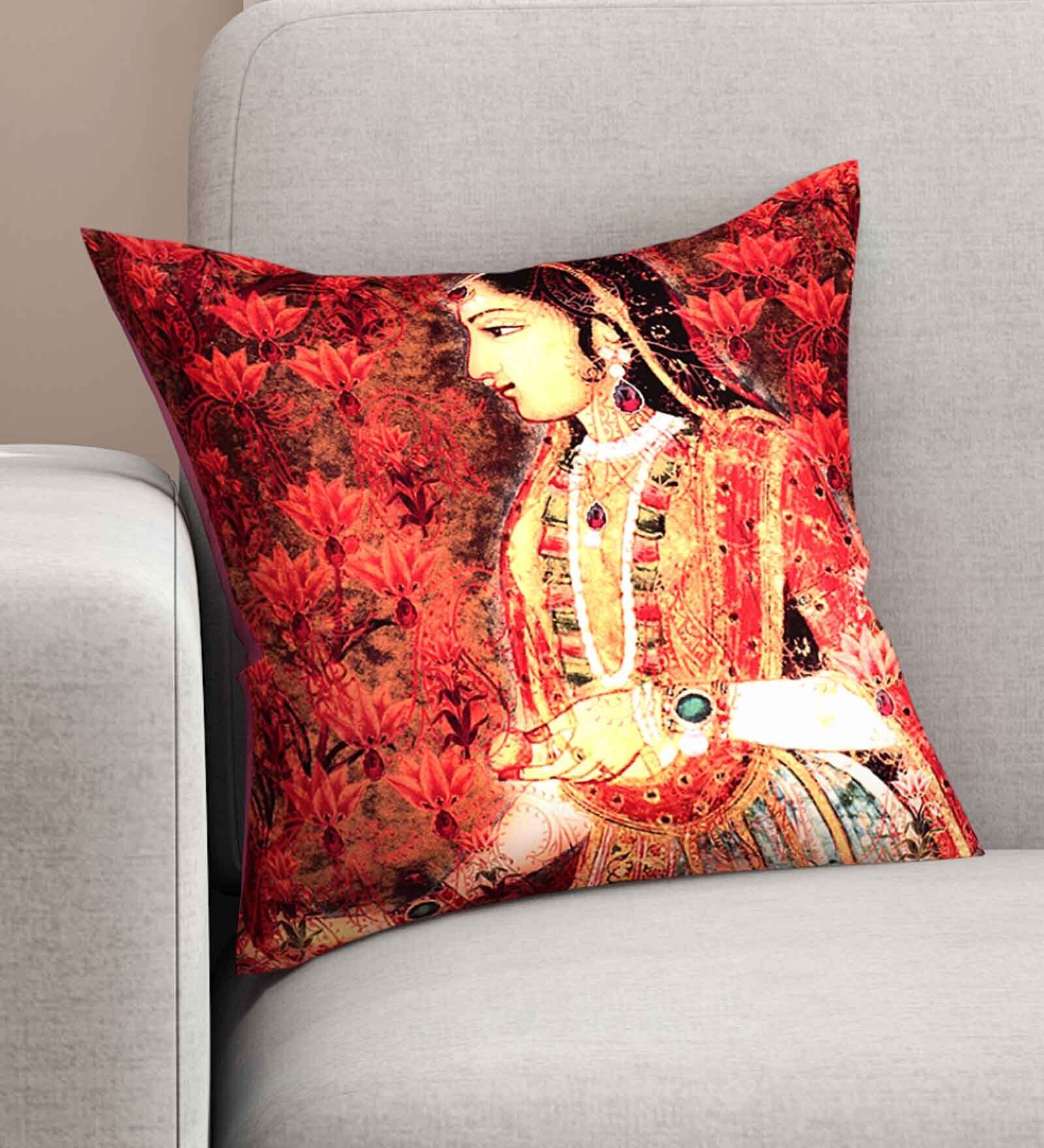 Buy Red Abstract Premium 16 x 16 Inches Cushion Cover by SEJ by Nisha