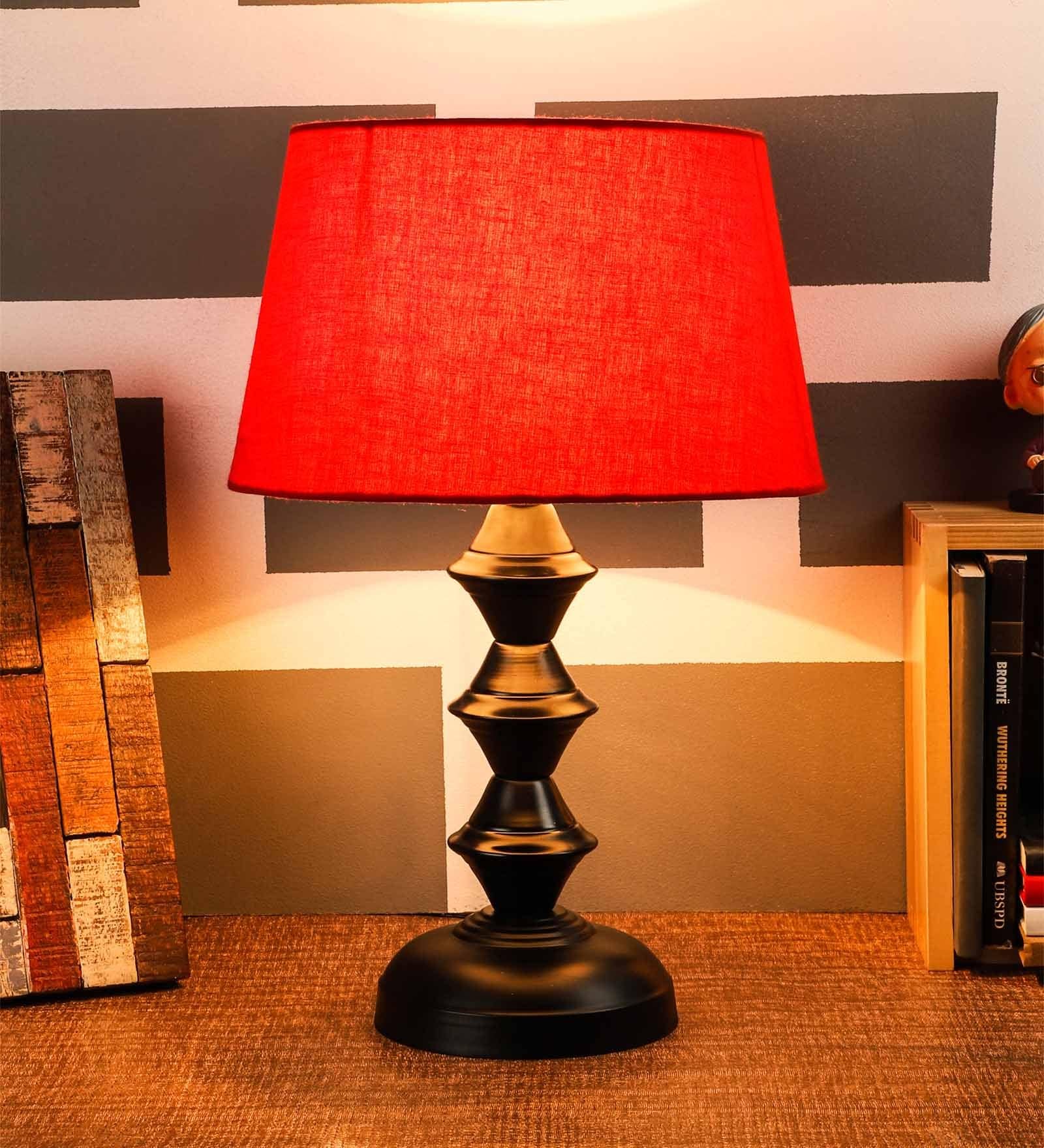 Buy Red Fabric Shade Table Lamp With Black Base By Foziq At 78 Off By Foziq Pepperfry 7558