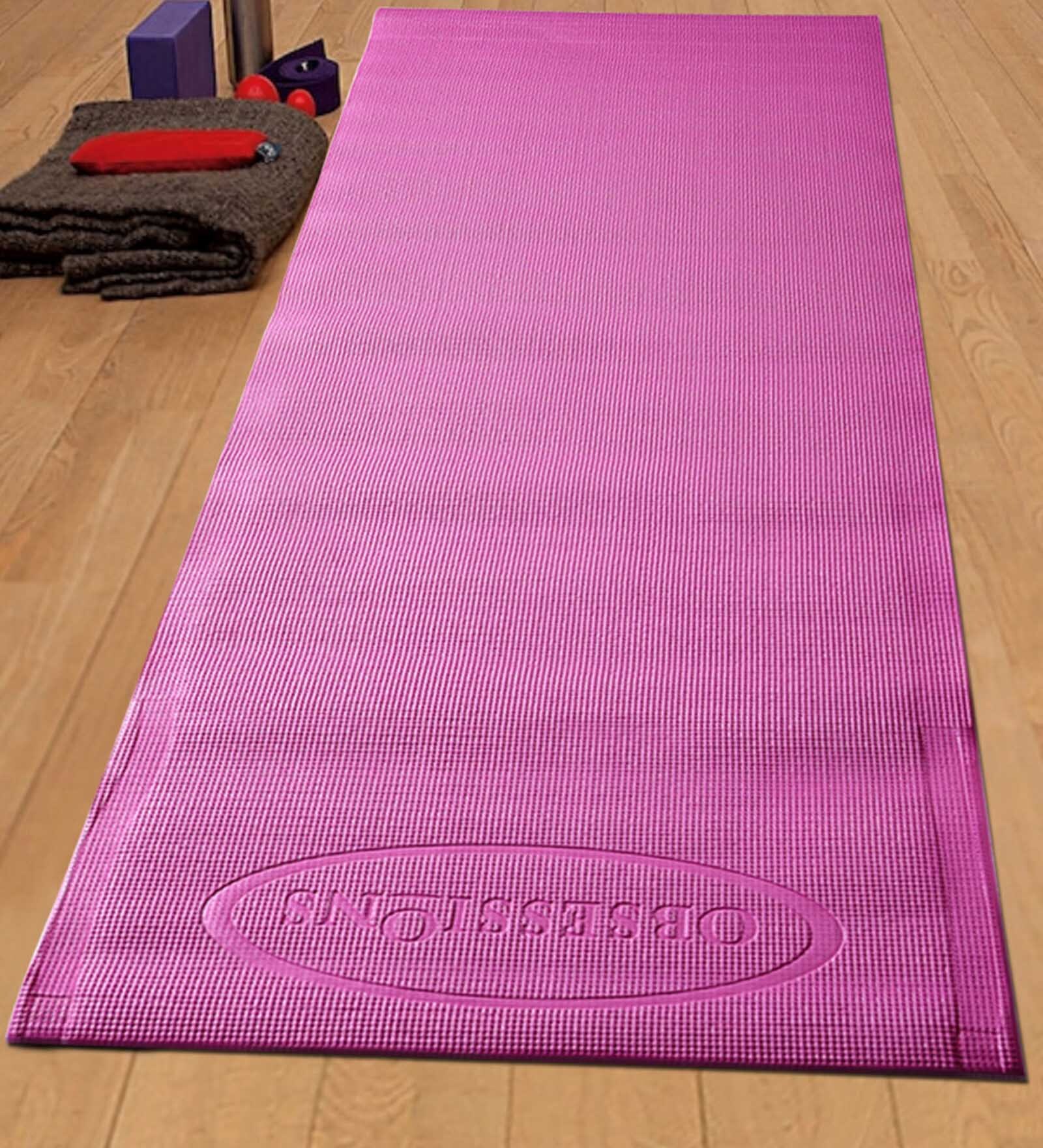Buy Pink PVC Anti Skid 6 ft x 2 ft Yoga Mat by Obsessions Online Yoga