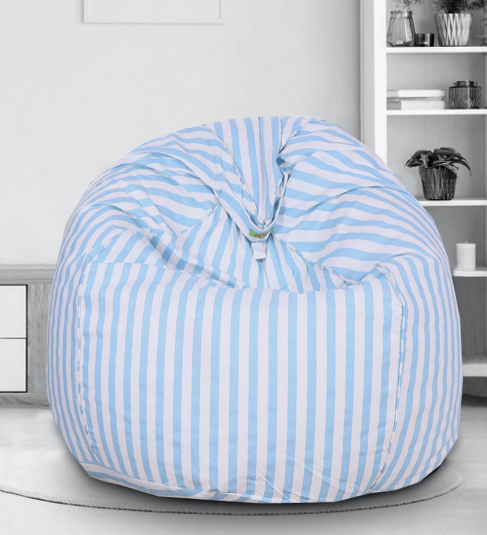 Buy XXXL Organic Cotton Bean Bag Cover in White & Light Blue Colour by
