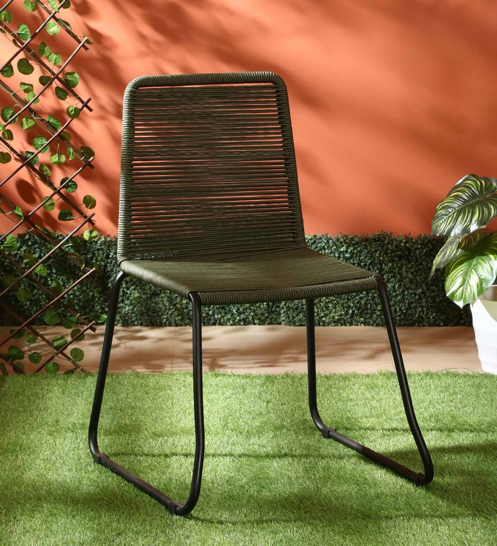 Buy Retro Metal Patio Chair in Green & Black Colour at 35 OFF by