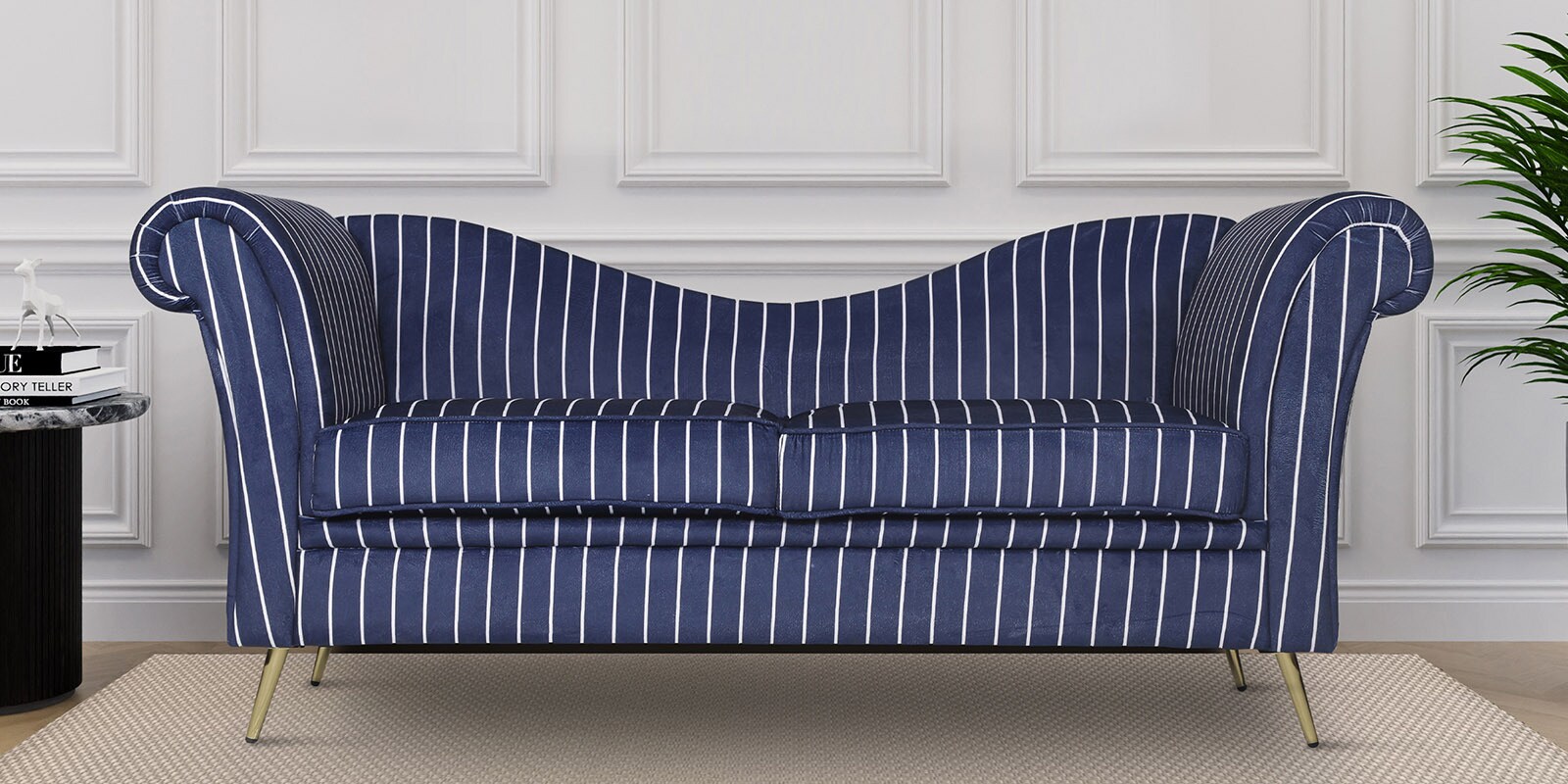 Buy Regal Velvet Chaise Lounger in Blue & White Colour Online Chaise