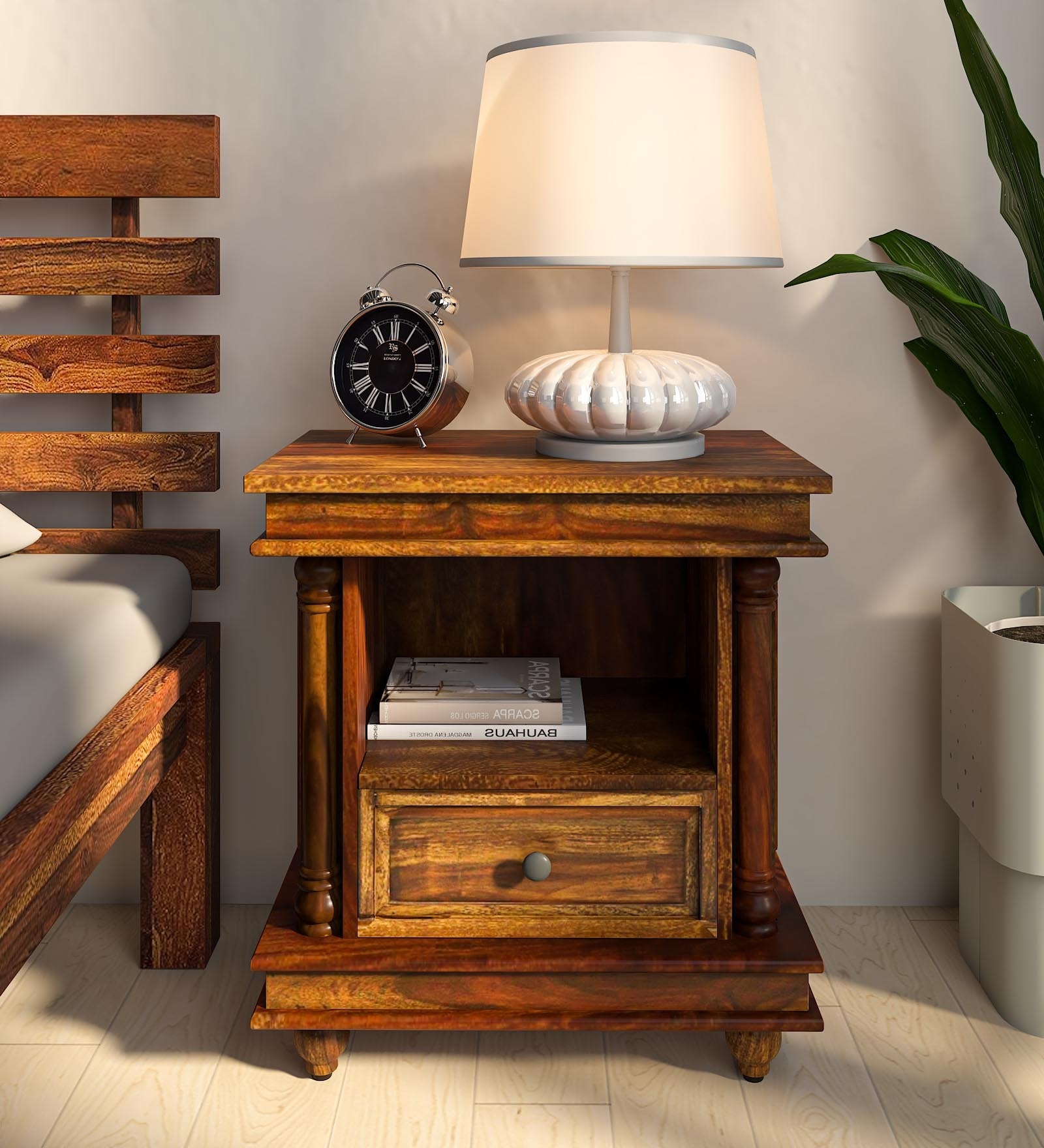 Buy Ridhaan Sheesham Wood Bedside Table In Provincial Teak Finish With