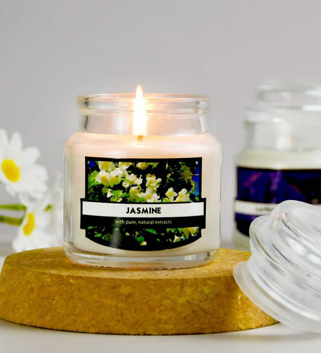 Buy Rose Jasmine Lavender Aroma White Glass Jar Scented Candles (Pack ...