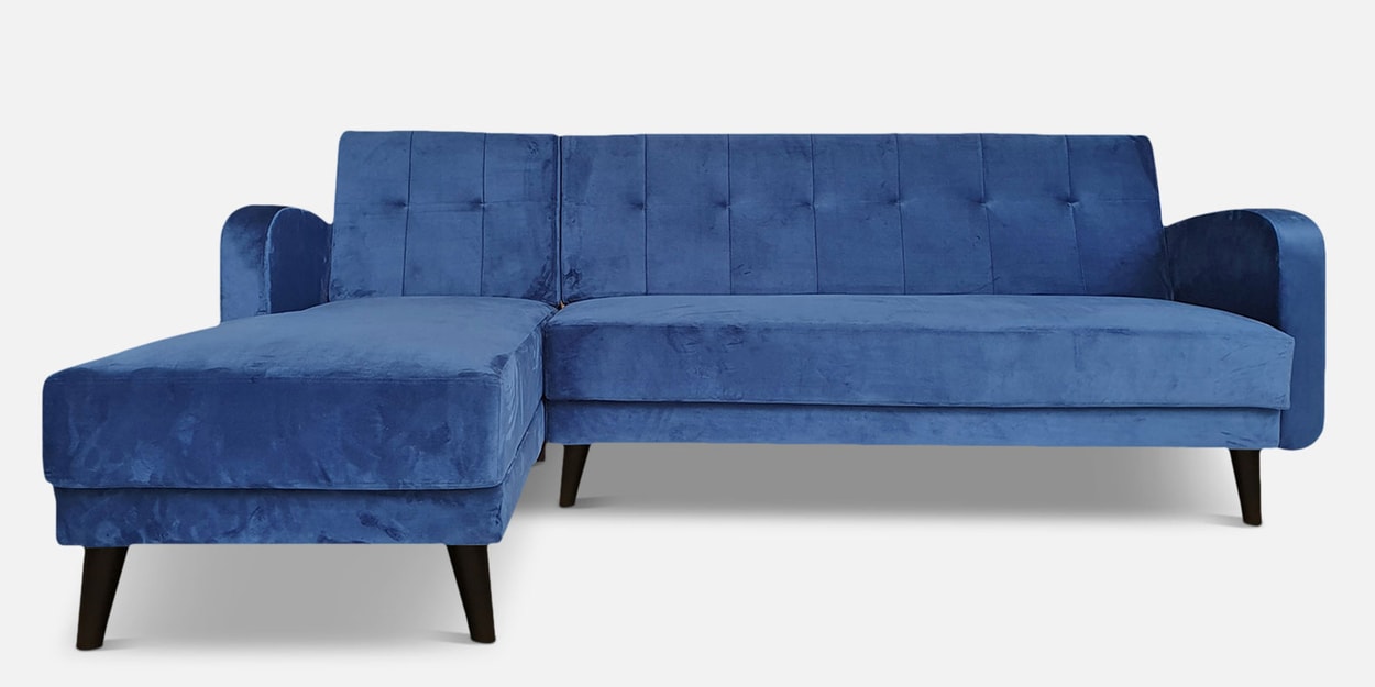 Buy Rome Velvet RHS Sectional Sofa in Blue Colour Online Contemporary