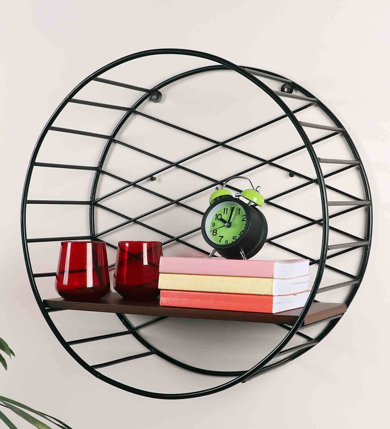 Buy Round Mesh Design Black Metal Wall Shelf By Pristine Interiors