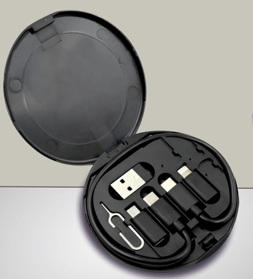 Round Travel Cable Box with Universal Connectors Ejector Pin and Phone Stand Offers & Cashback