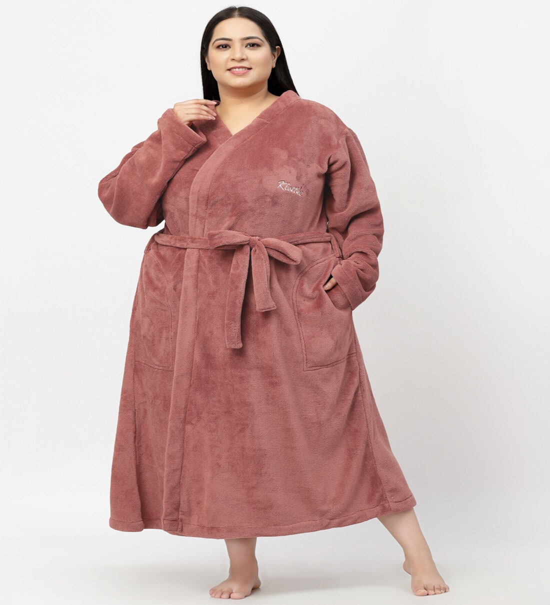 Buy Rust Solid Woolen Women Bath Robe With Belt (XXL) By Klotthe Online ...