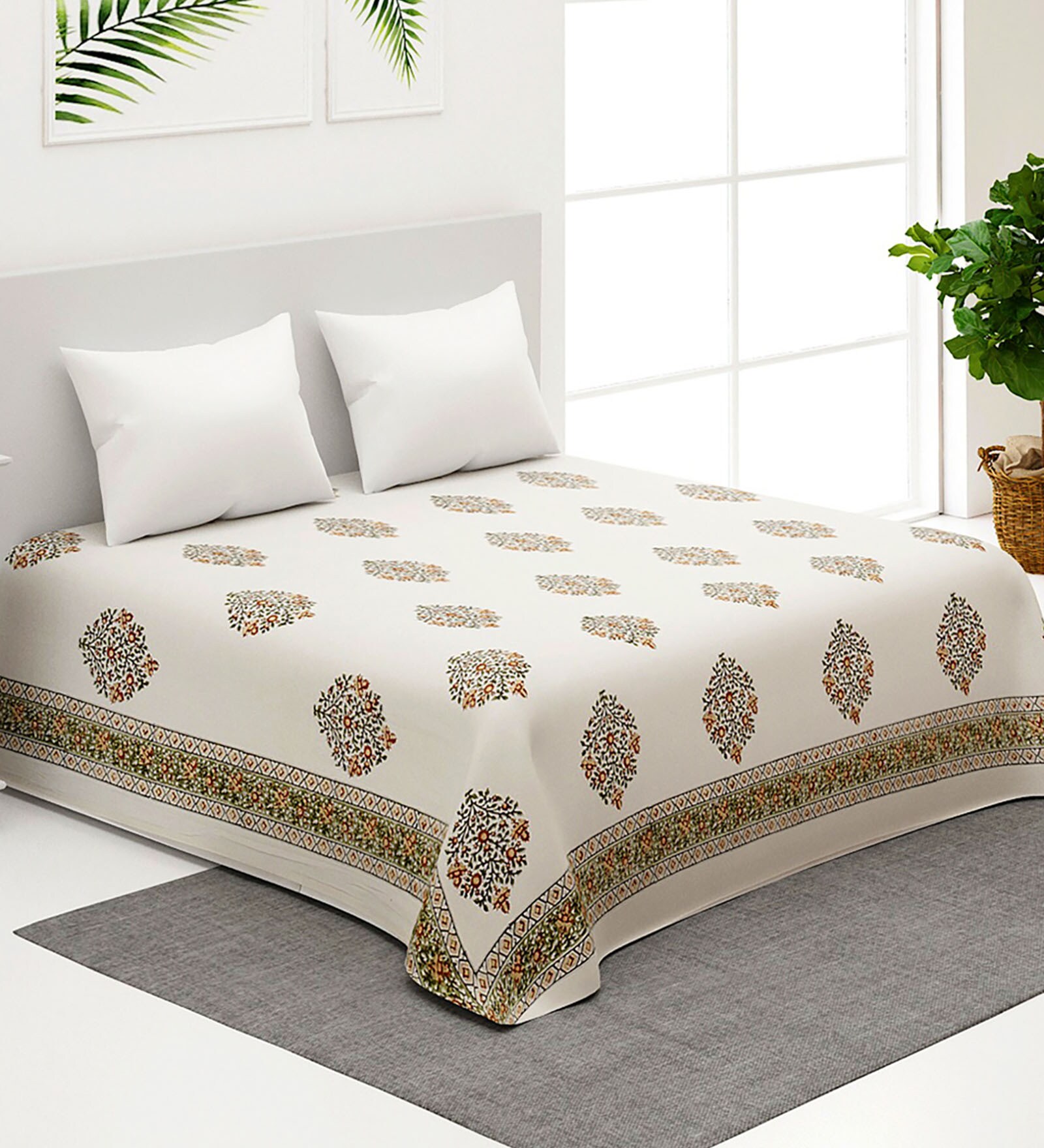 Buy Rust Floral 163 TC Cotton Double Bed Cover by Fabindia at 100 OFF