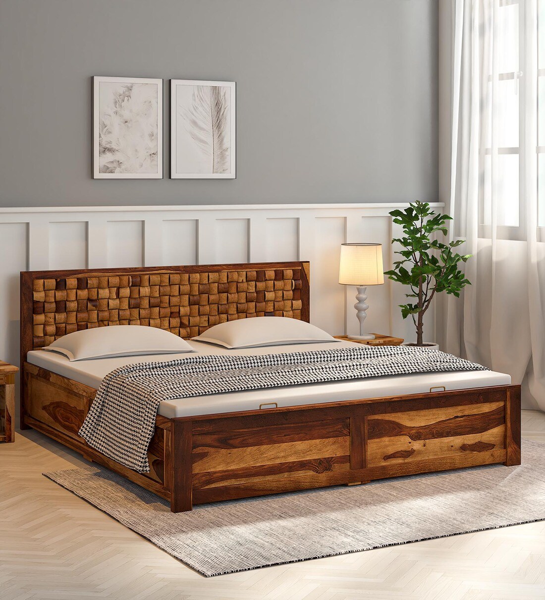 Buy Turin Sheesham Wood King Size Bed In Provincial Teak Finish With