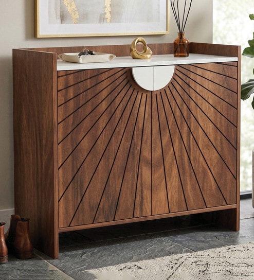 Ryuk 12-Pair Shoe Cabinet With 2 Doors In Brown Maple & White Finish