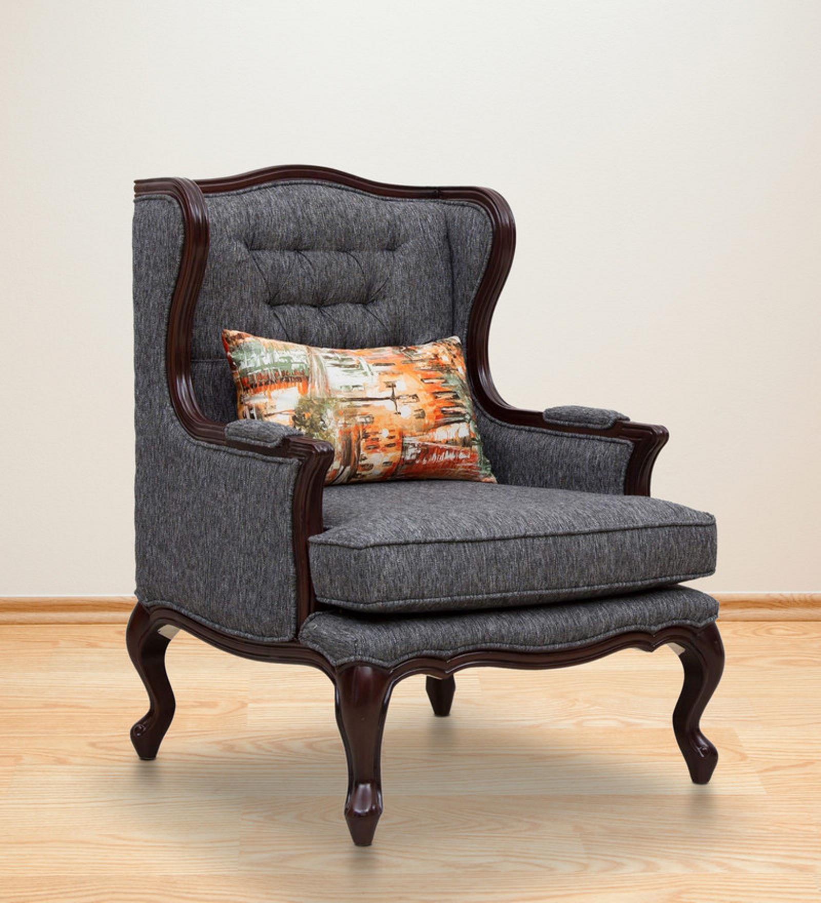 Buy Sanford Wing Chair in Grey Color with Cushion on Rent Online Wing