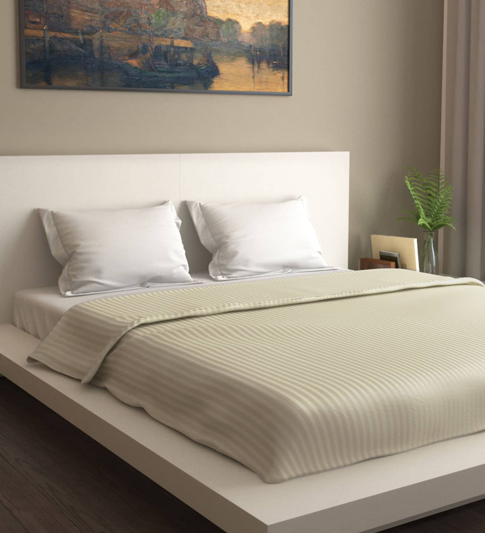 Buy Cream Solid 100 Cotton Double Bed Duvet Cover by Mark Home Online