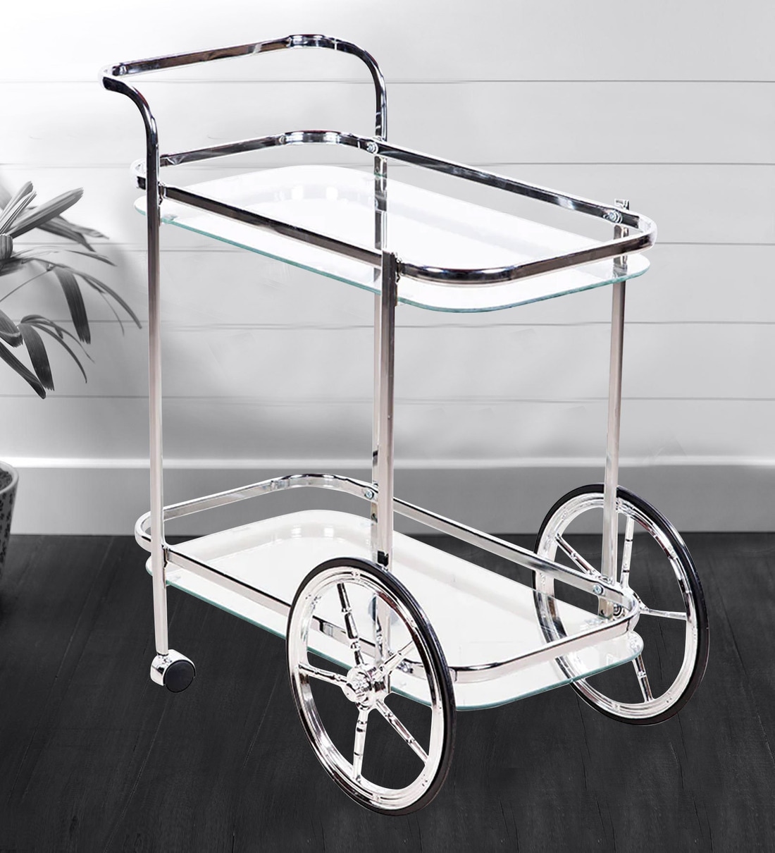 Buy Service Trolley in Silver Colour by RoyalOak Online Bar Trolleys