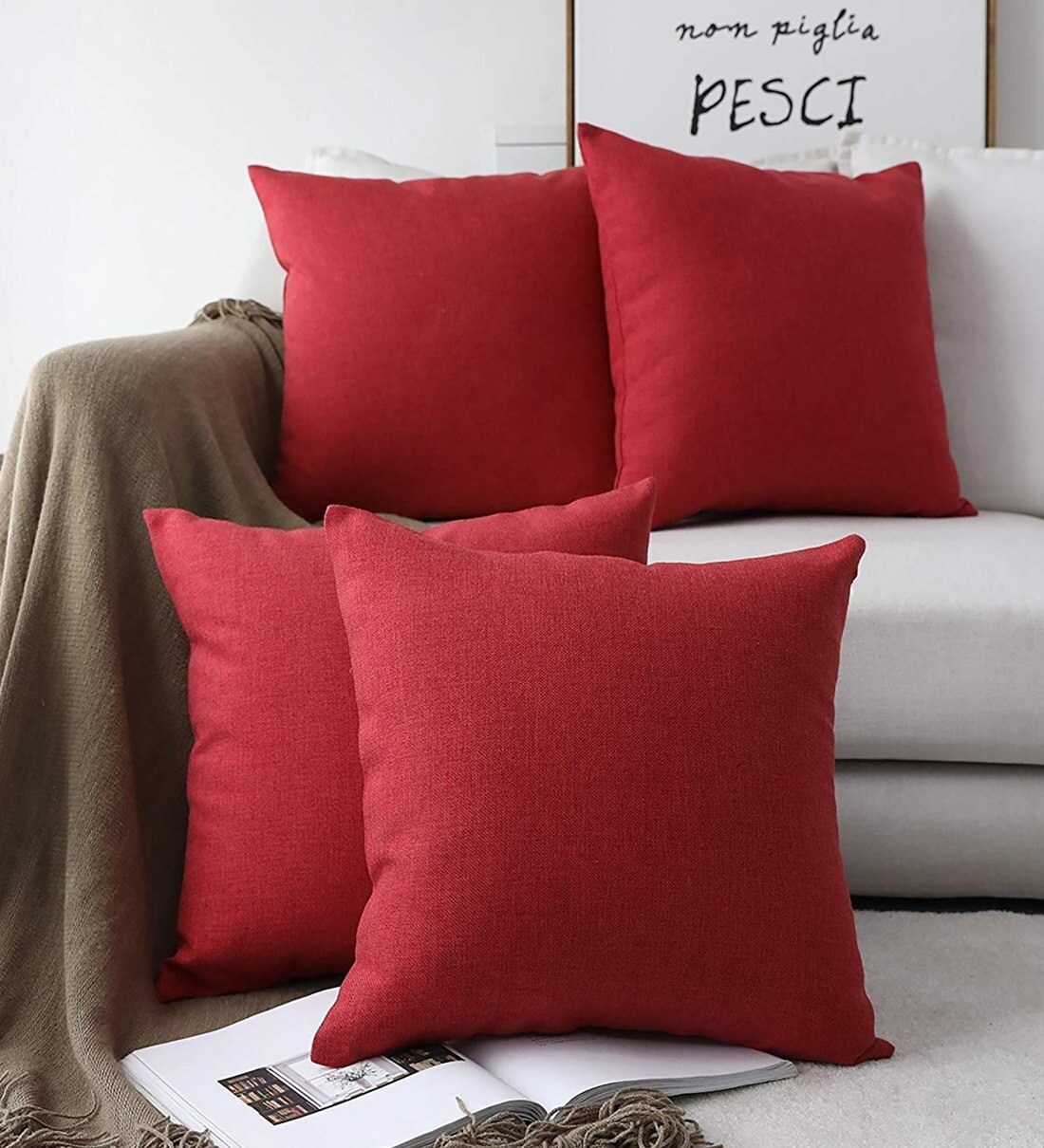Buy Red Solid Jute 16 x 16 Inches Cushion Covers (Set of 5) by Hosta