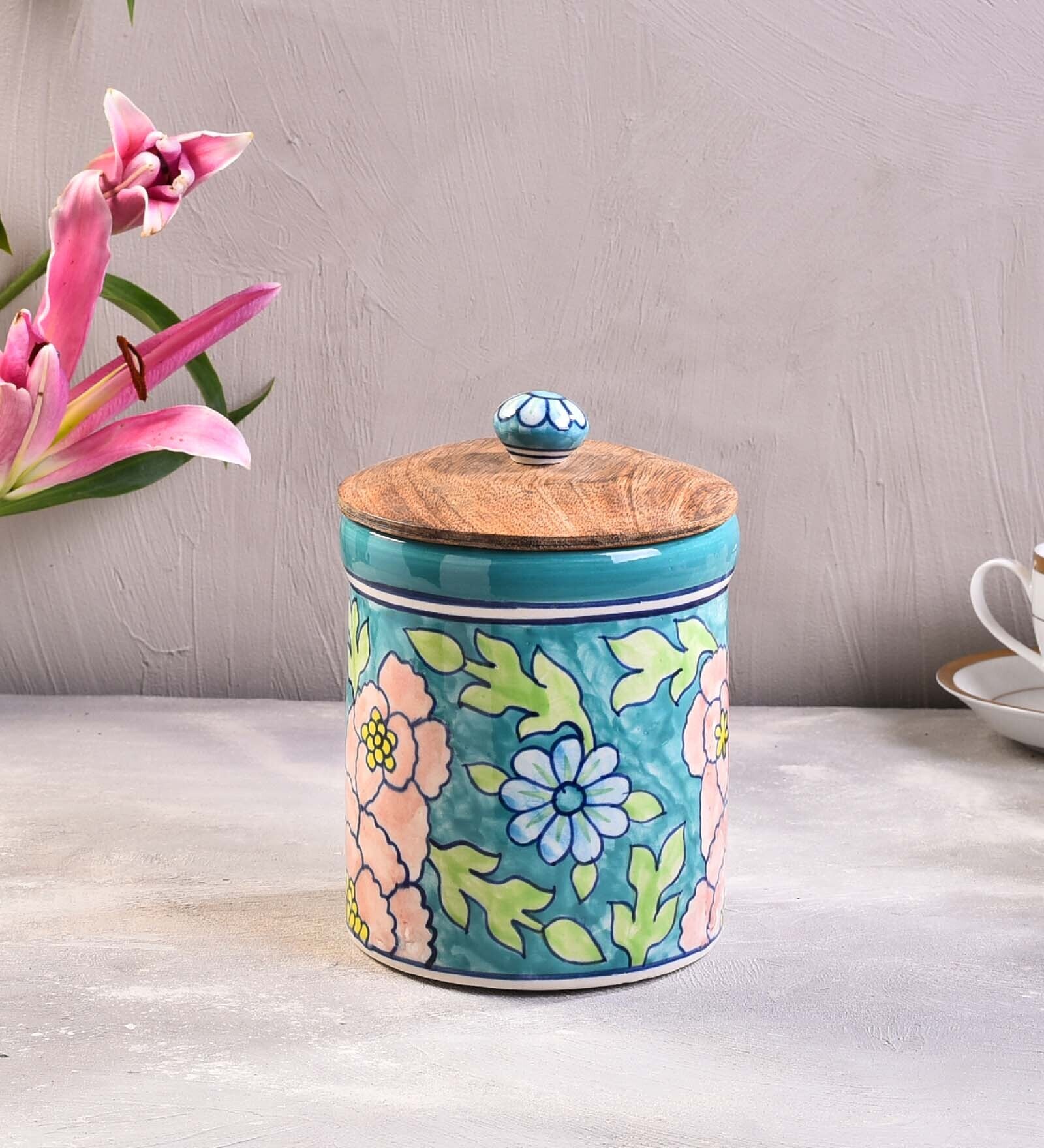 Buy Sea Green 1 Ltr Ceramic Jar with Lid by The 7th Dekor at 15 OFF by
