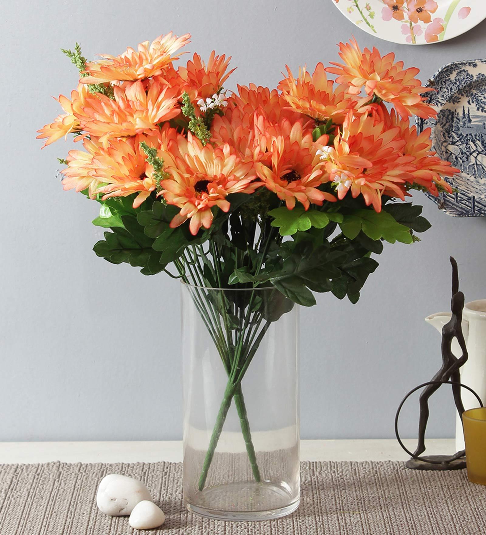 Buy Peach Fabric & Plastic Decorative Garabaraz Artificial Flowers