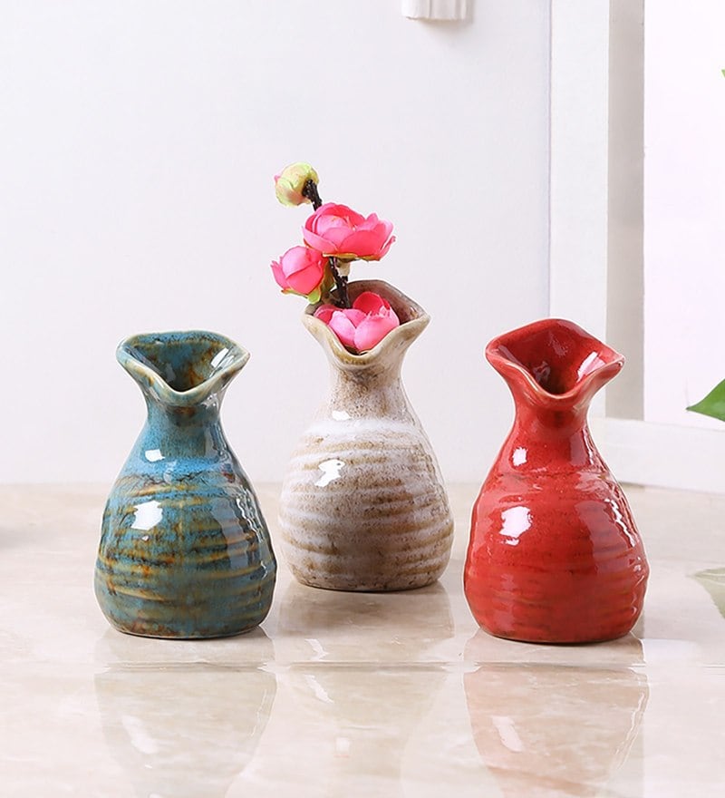 Buy Brown Blue Ceramic Exclusive Designer Flower Vase By The