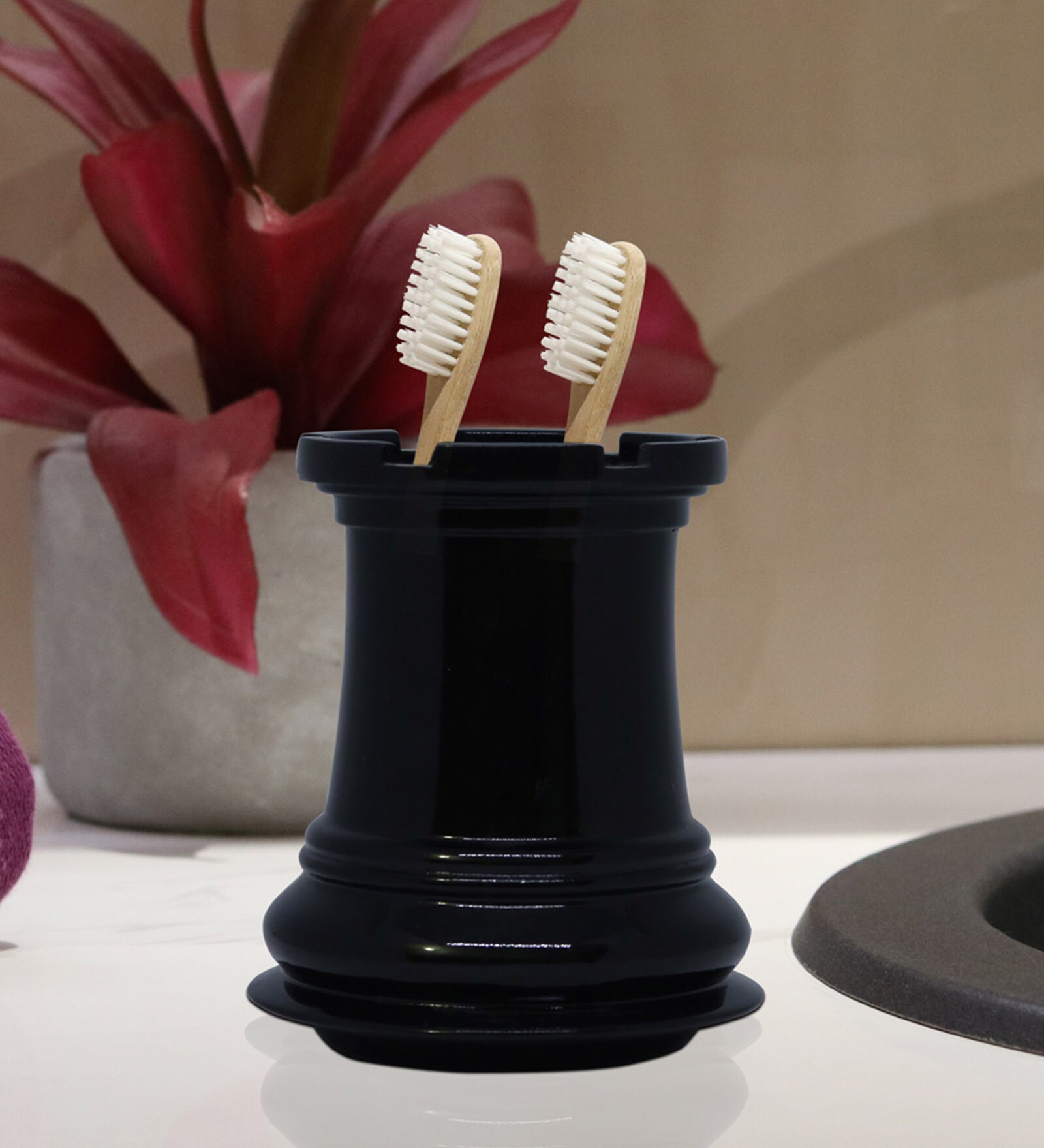 Buy Polyresin Counter Top Toothbrush Holder In Black By Shresmo Online