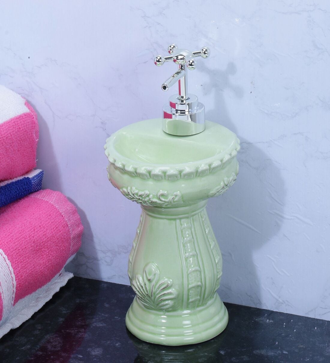 Buy Sink Green Colour Ceramic Soap Dispenser by A Vintage Affair Online