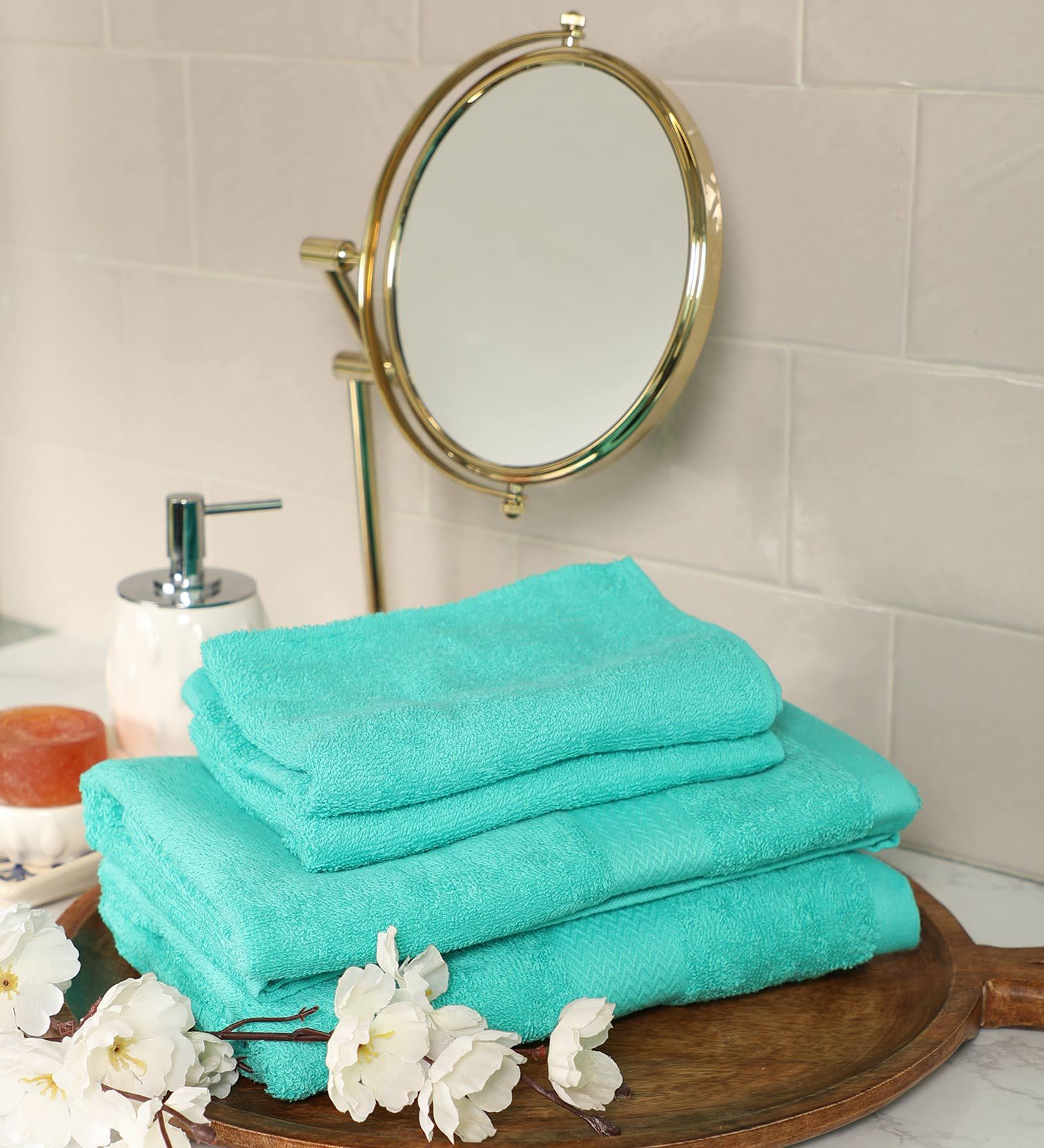 Buy Green Solid 380 GSM Cotton Towel Sets (Set of 4) by Raymond Home Online Solid Colour