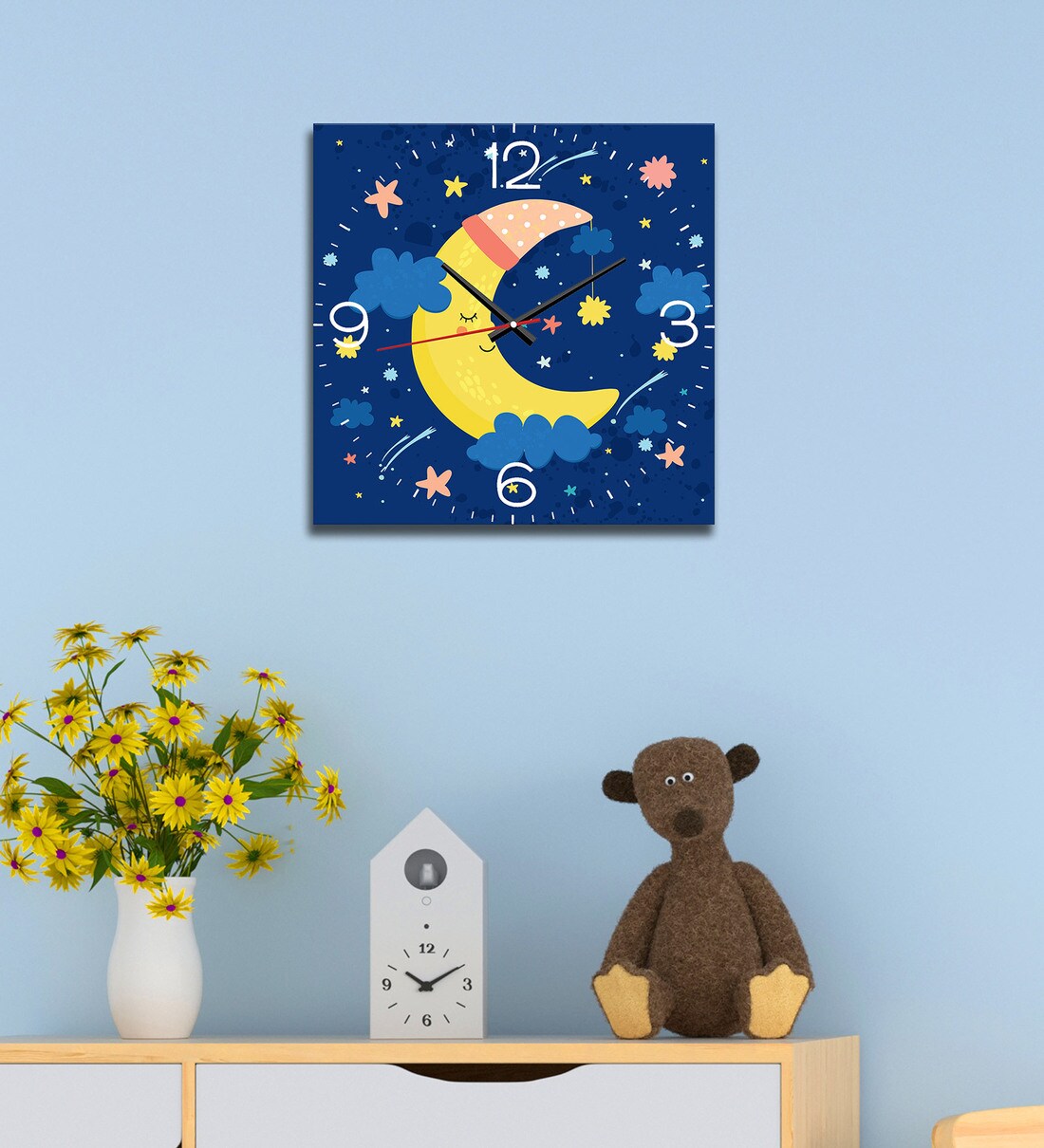 Buy Multicolor MDF Sleeping Moon Kids Wall Clock Online - Kids Wall ...