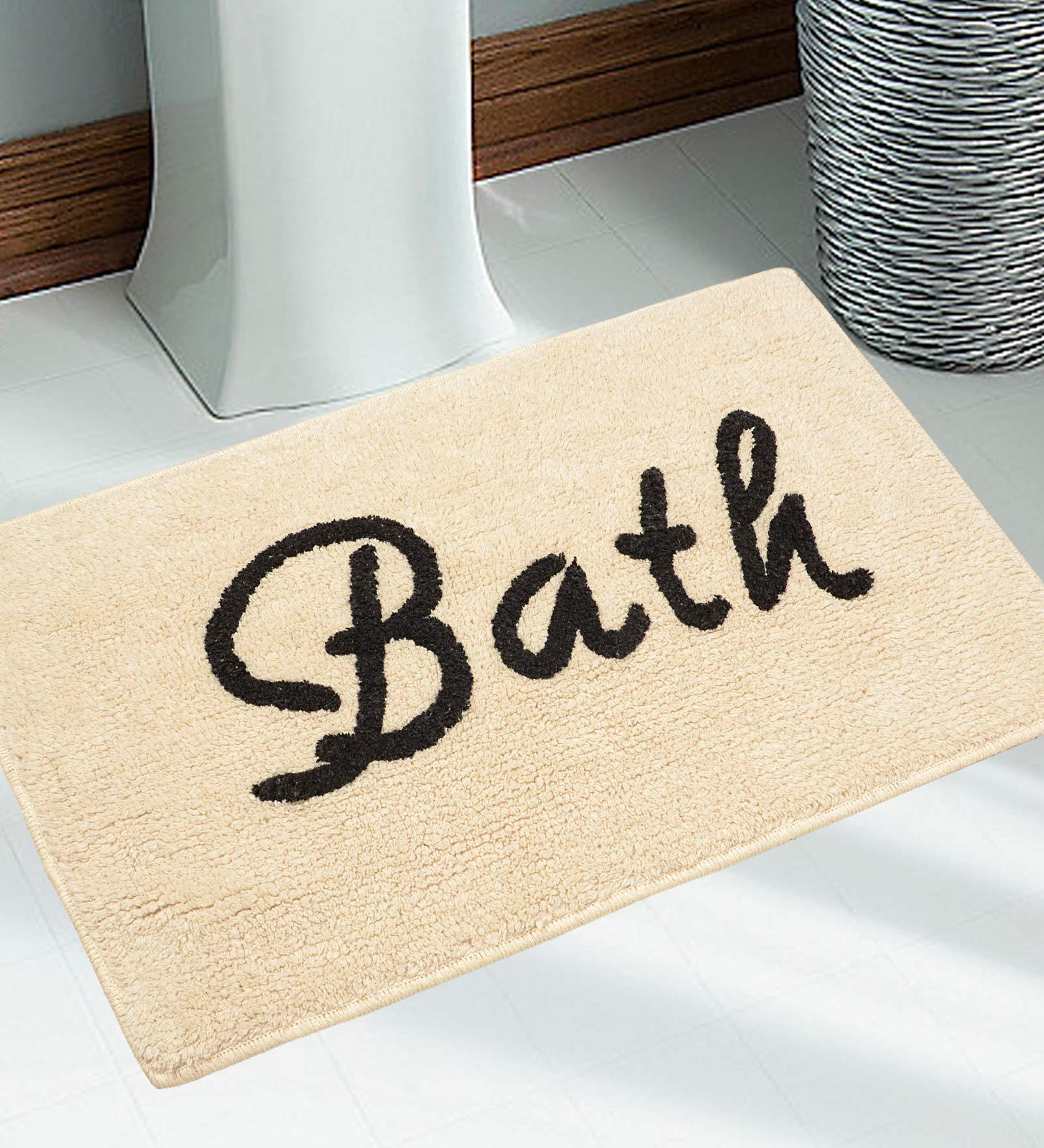 Buy Cream Slogan Cotton 30x18 Inches Max Absorbant Bath Mat by Saral