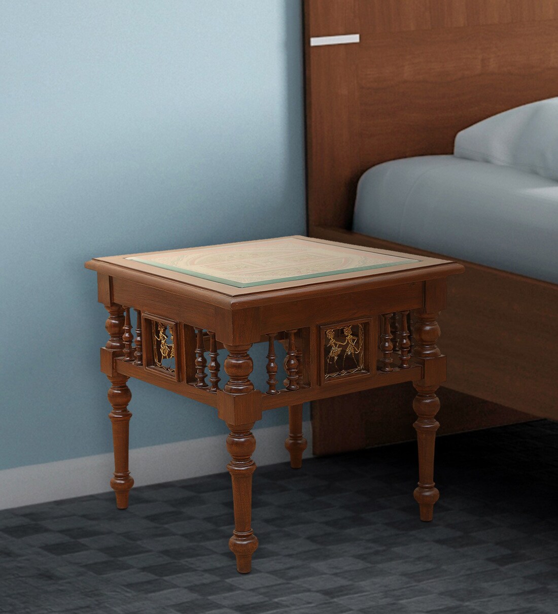 Buy Soho Solid Wood Bedside Table in Walnut Finish Online Traditional