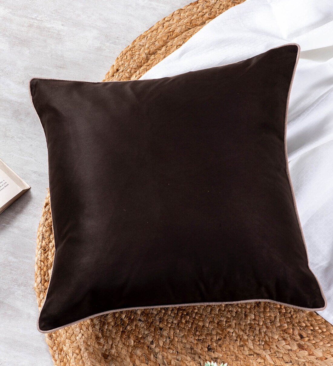 Buy Black Solid Silk 12 x 12 Inches Cushion Cover by NestRoots at 61
