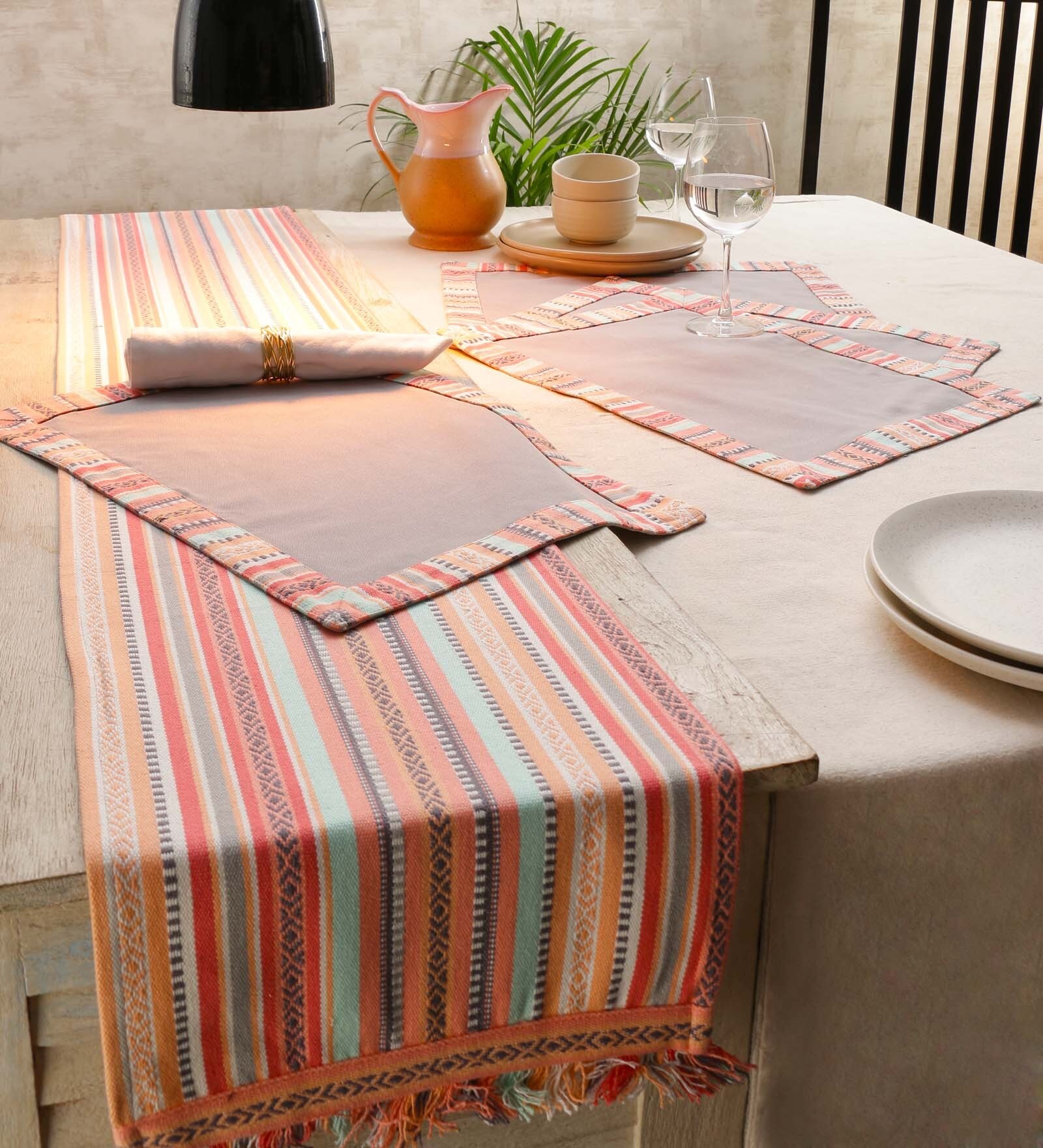 Buy Solaj Multicolour Cotton Table Runner & Placemats Set of 5 at 48