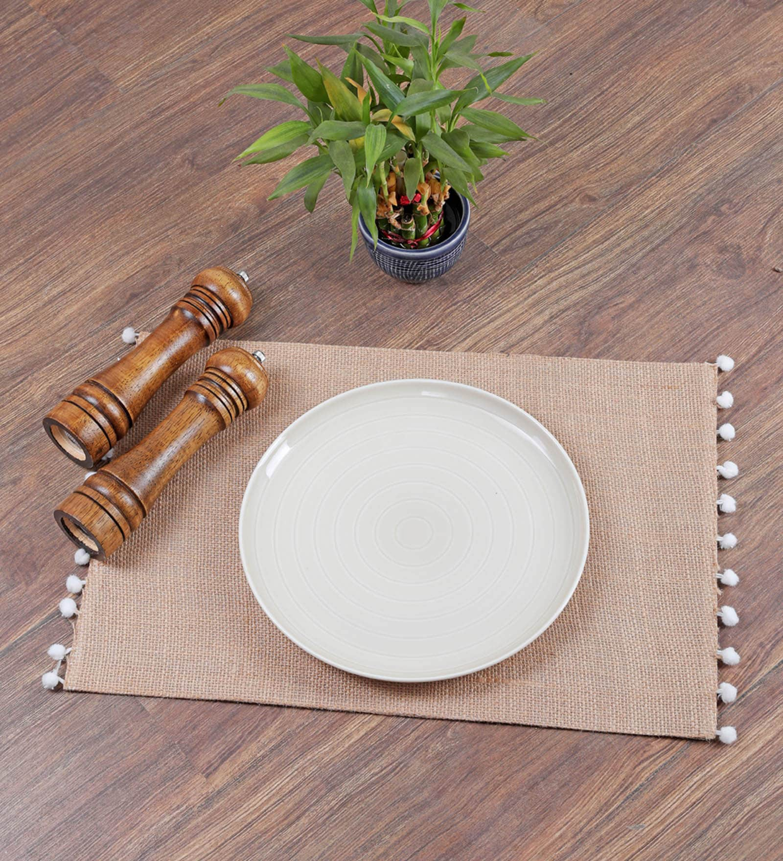 Cleo (19×13) Beige & White Canvas (Set of 2) Placemats, By My gift booth 