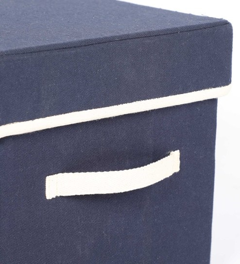 Buy Navy Blue Canvas Mdf Wardrobe Box L 8 W 8 H 8 Inches