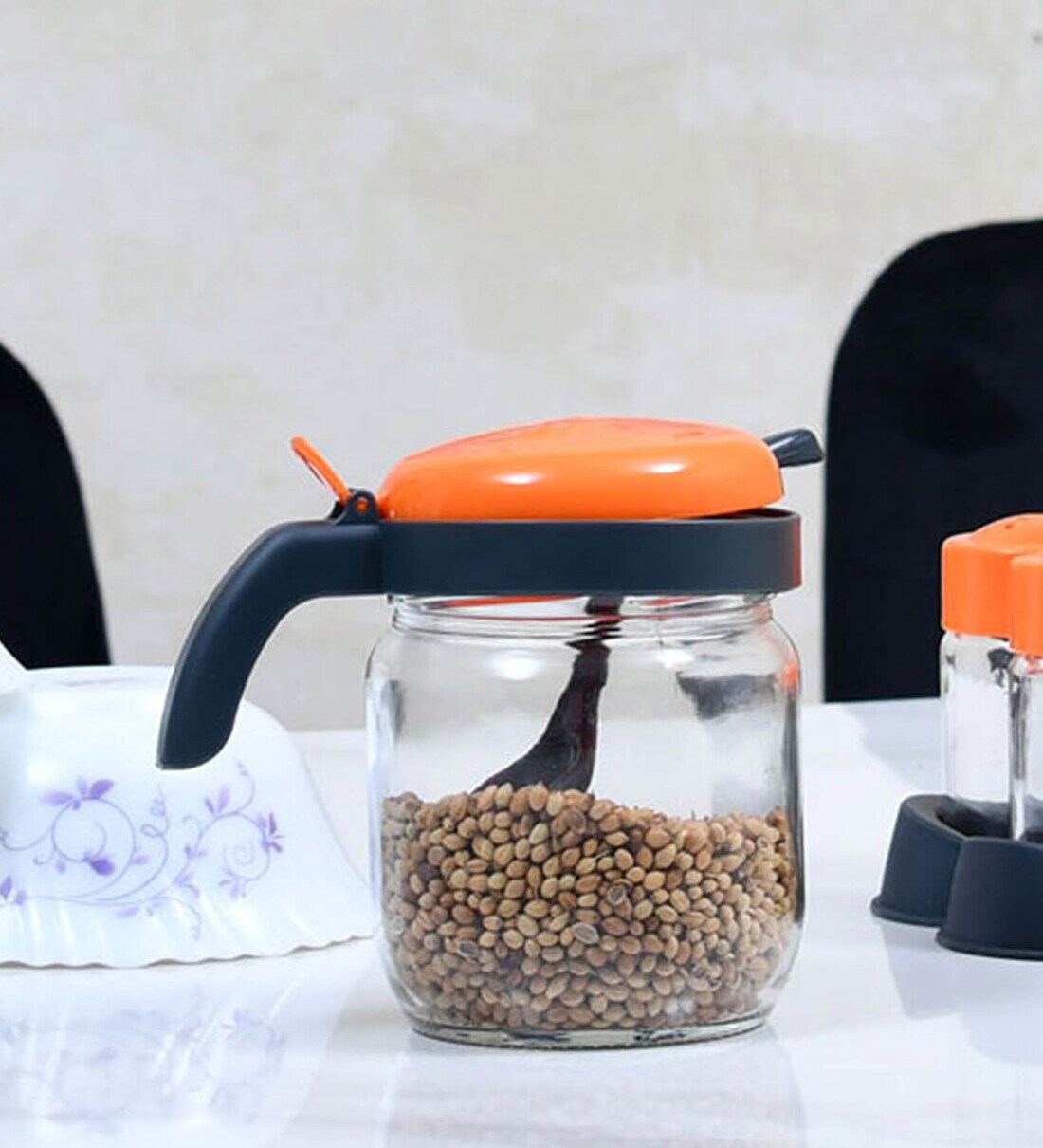 Buy Spice 425ml Glass Storage Jar with Spoon by home at 10 OFF by home Pepperfry