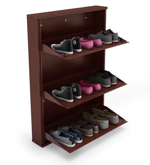 Buy 3 Door Metal Shoe Rack In Brown Colour By Peng Essentials Online Tilt Out Shoe Racks Shoe Racks Furniture Pepperfry Product