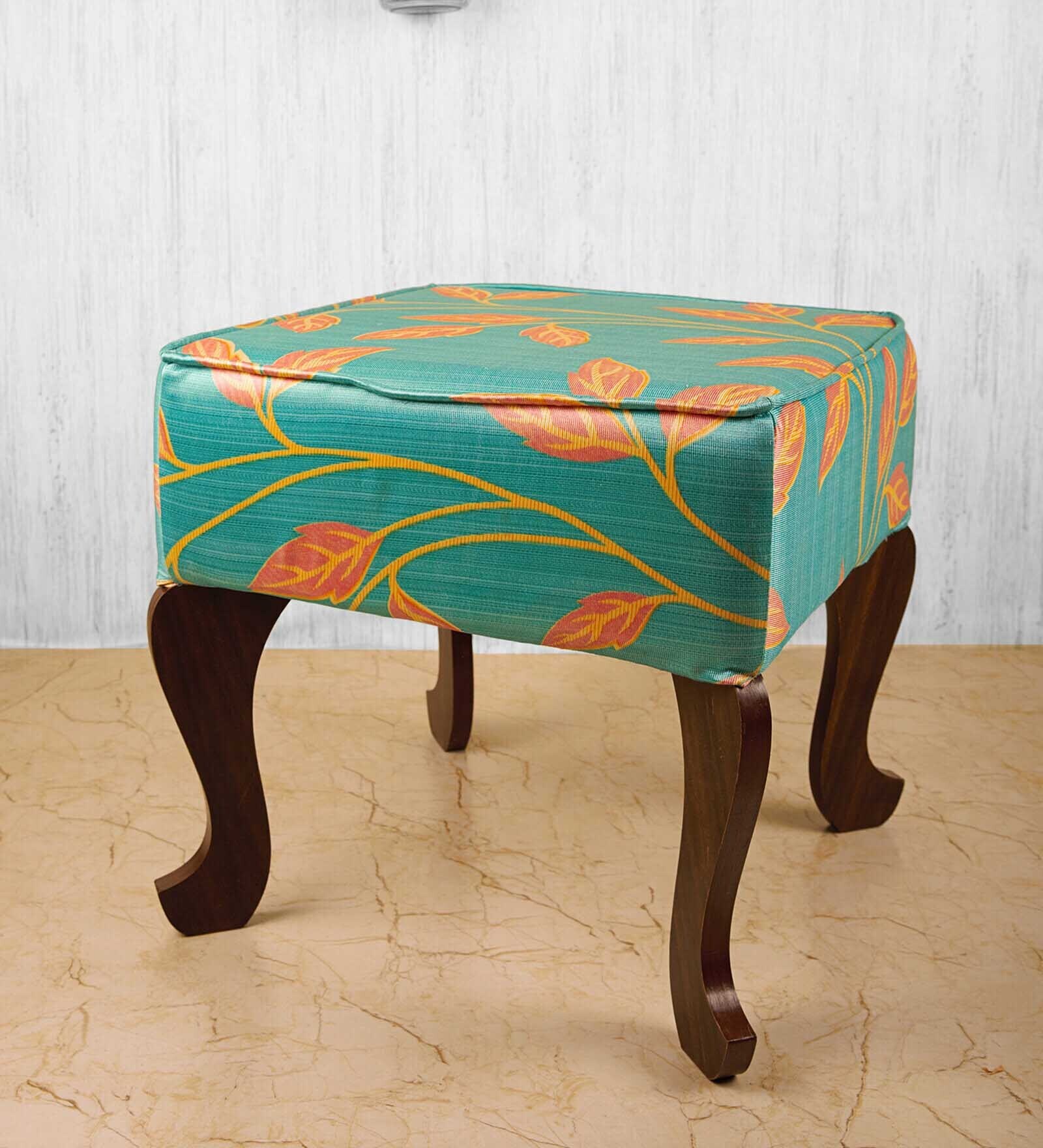 Buy Square Fabric Seating Stool in Light Blue Colour Online